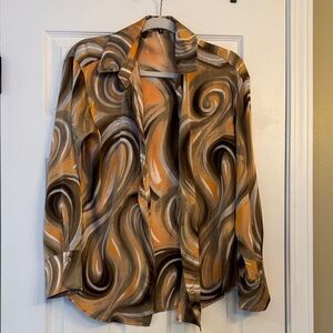 Fashion Nova Brown and Orange Swirl Button Down Shirt